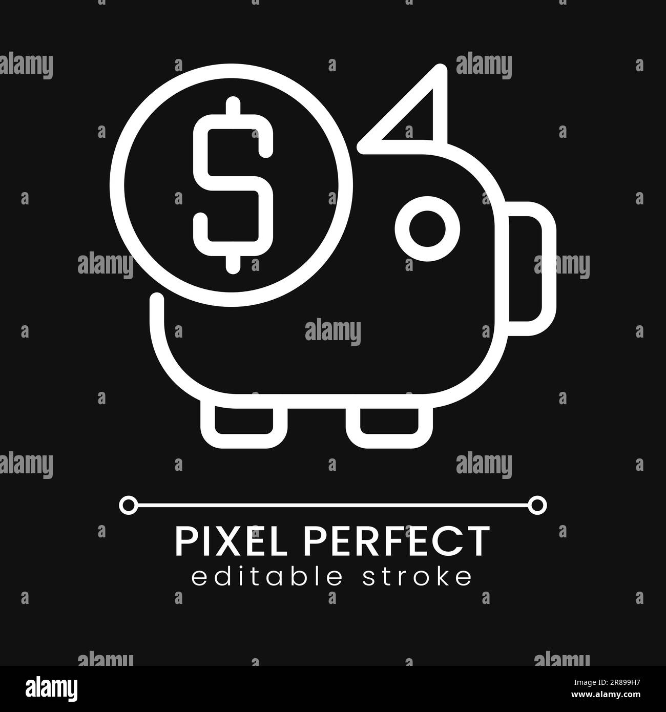 Piggy bank pixel perfect white linear icon for dark theme Stock Vector ...
