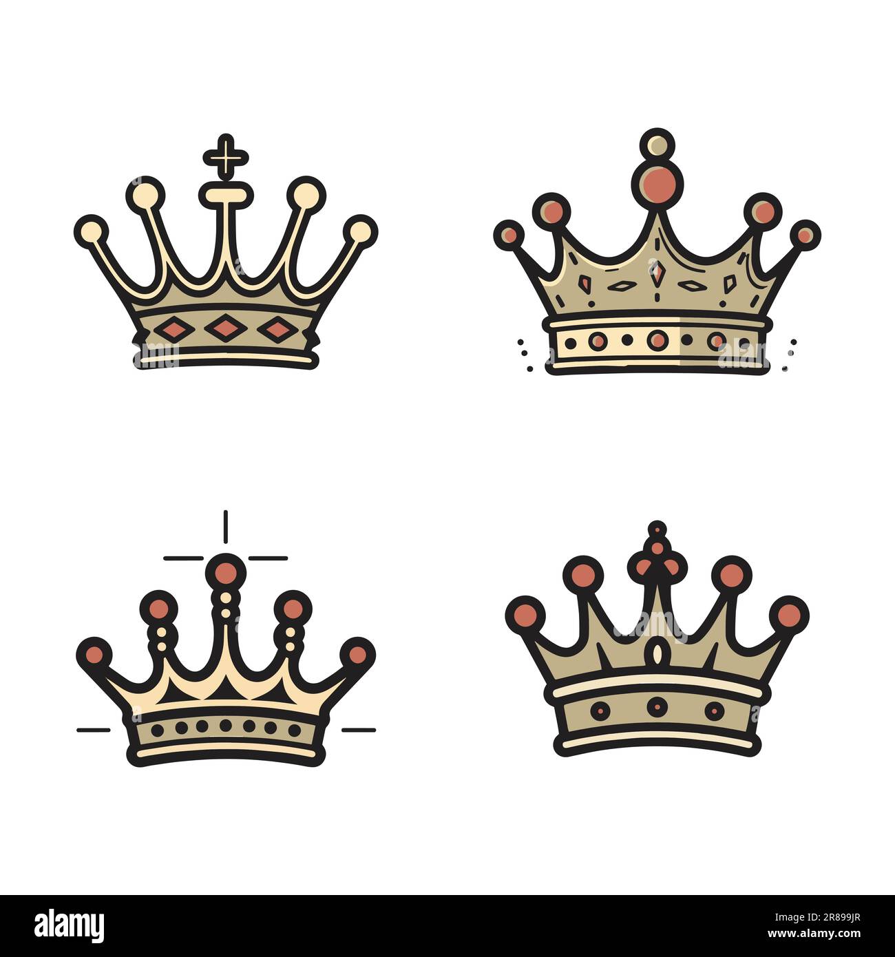 Hand Drawn vintage crown logo in flat line art style isolated on ...