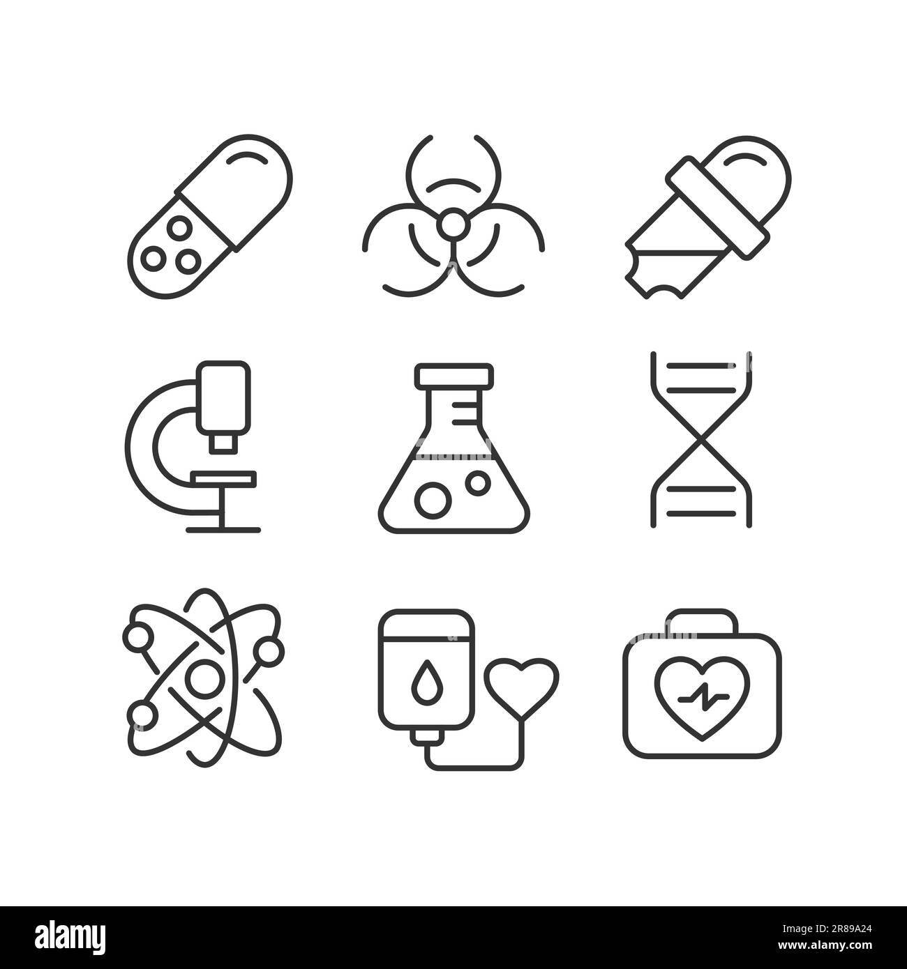 Science related pixel perfect linear icons set Stock Vector
