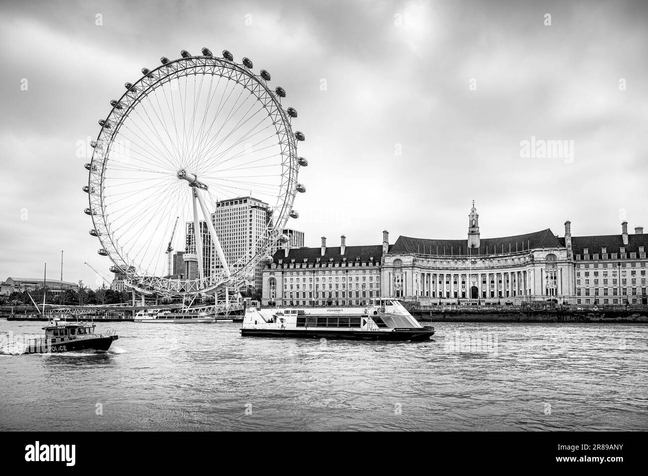 London Eye and County Hall Stock Photo