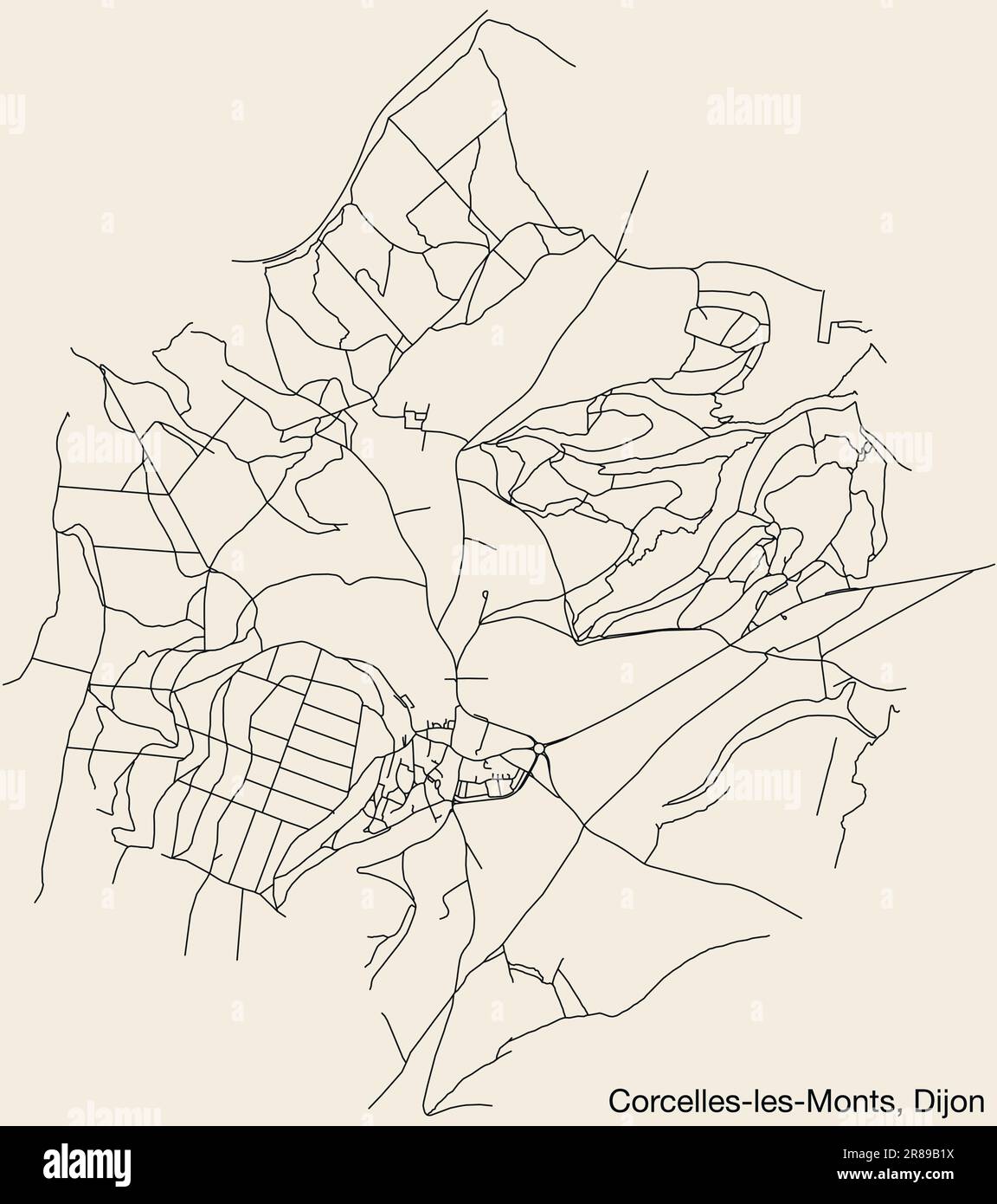 Street roads map of the CORCELLES-LES-MONTS QUARTER, DIJON Stock Vector