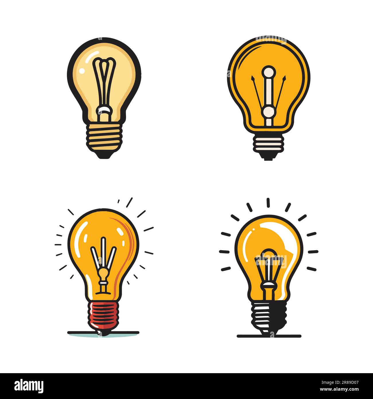 Hand Drawn vintage light bulb logo in flat line art style isolated on background Stock Vector
