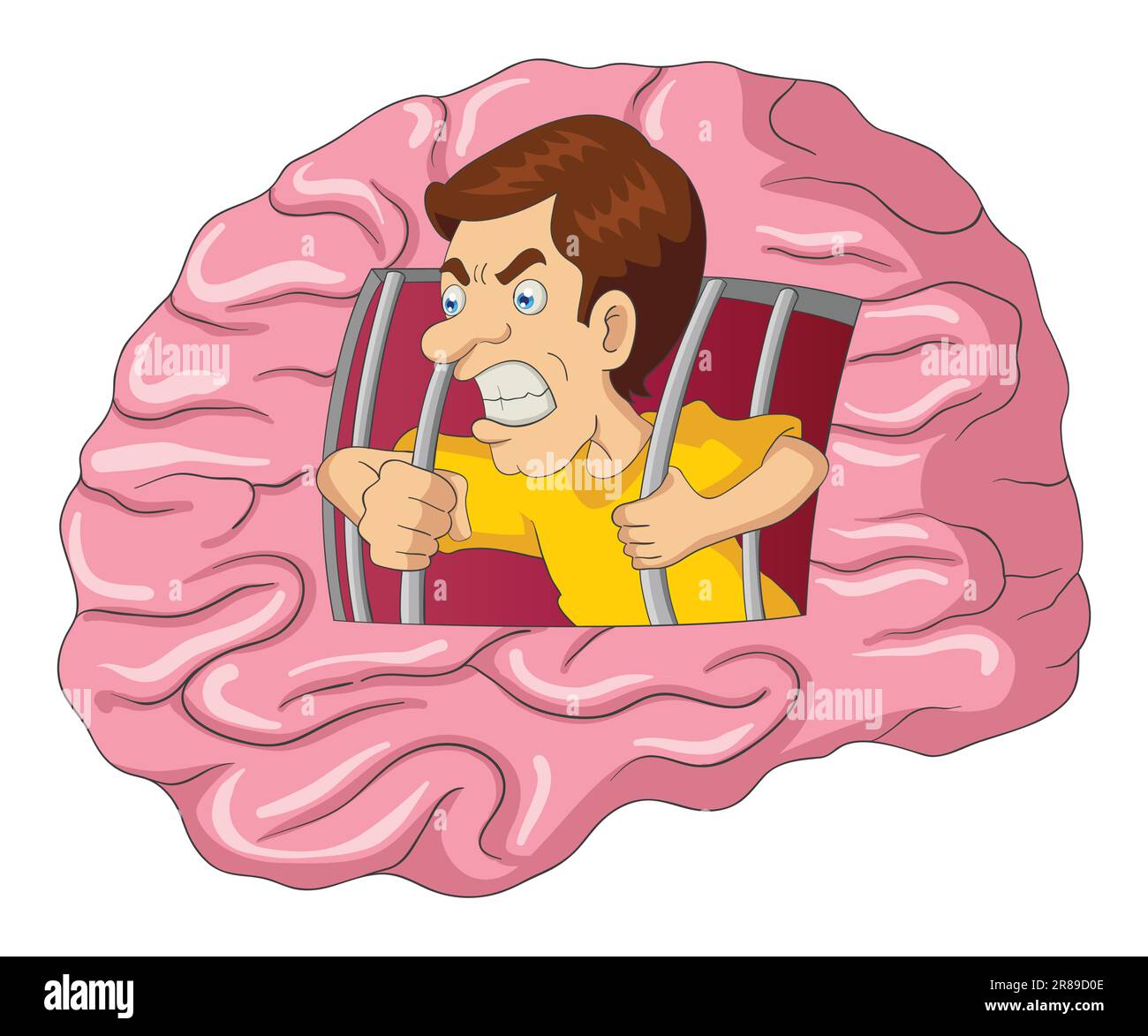 Cartoon illustration of a man breaking free from brain Stock Vector ...