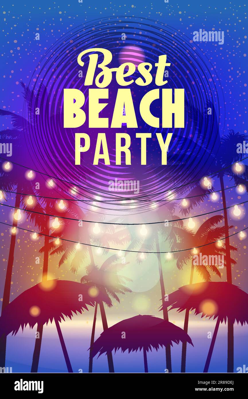 Best Beach Party Template, Night Beach Palms Poster, Flyer Stock Vector ...