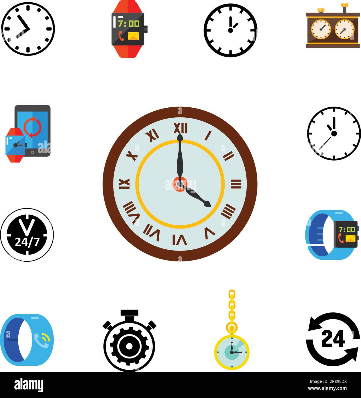 Various clocks icon set Stock Vector Image & Art - Alamy