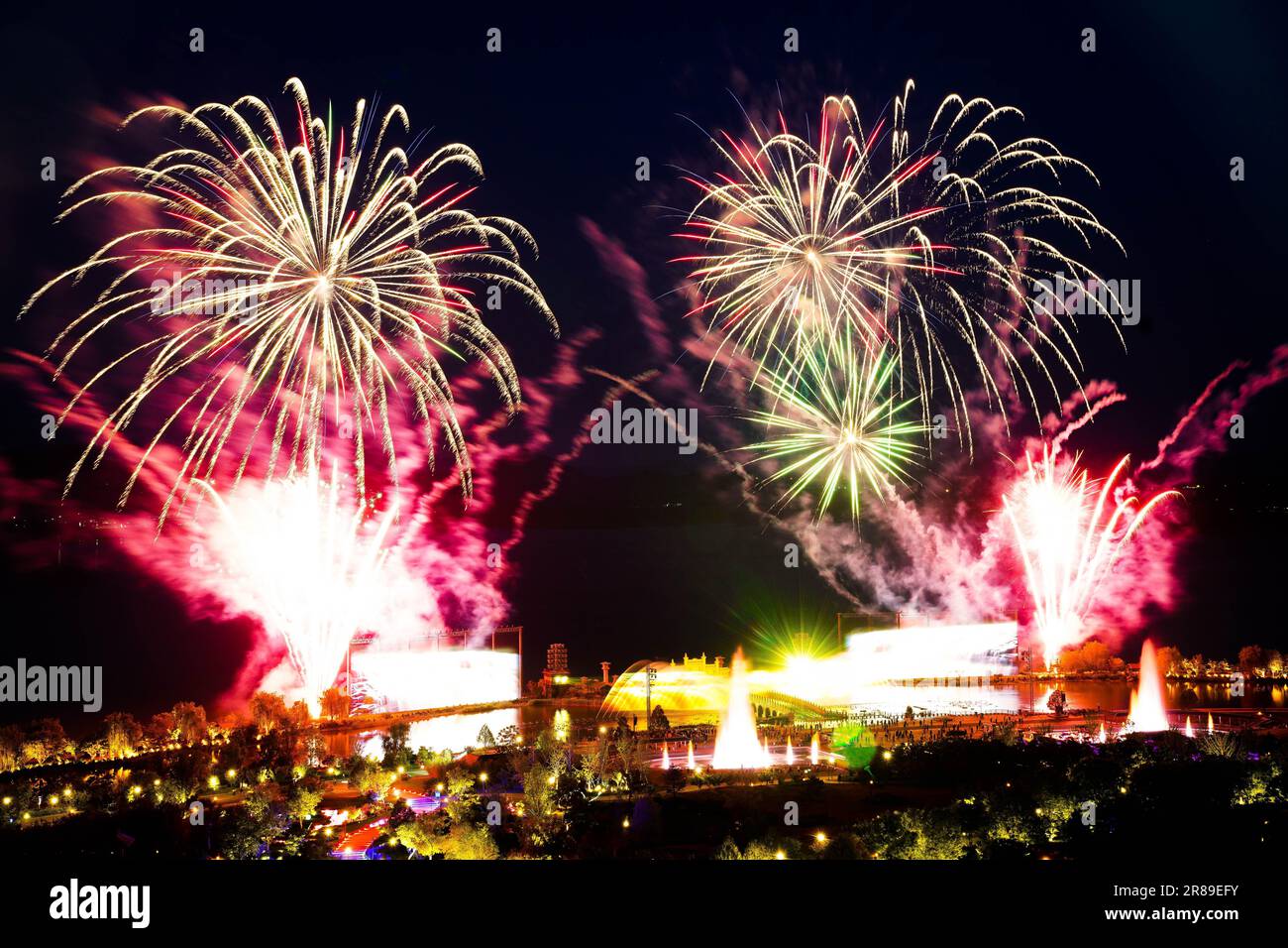 (230620) -- QUFU, June 20, 2023 (Xinhua) -- A light show is performed at the Nishan Sacredland in Qufu City, east China's Shandong Province, May 8, 2023. Qufu City, located in east China's Shandong Province, is the birthplace of ancient Chinese sage Confucius. The Cemetery of Confucius, the Confucius Temple and the Kong family mansion in Qufu are among venues for people to commemorate ancient Chinese sages and important places for education and research tour on the fine traditional Chinese culture. In addition, the Chinese Confucius Research Institute, the Nishan Sacredland and the Conf Stock Photo
