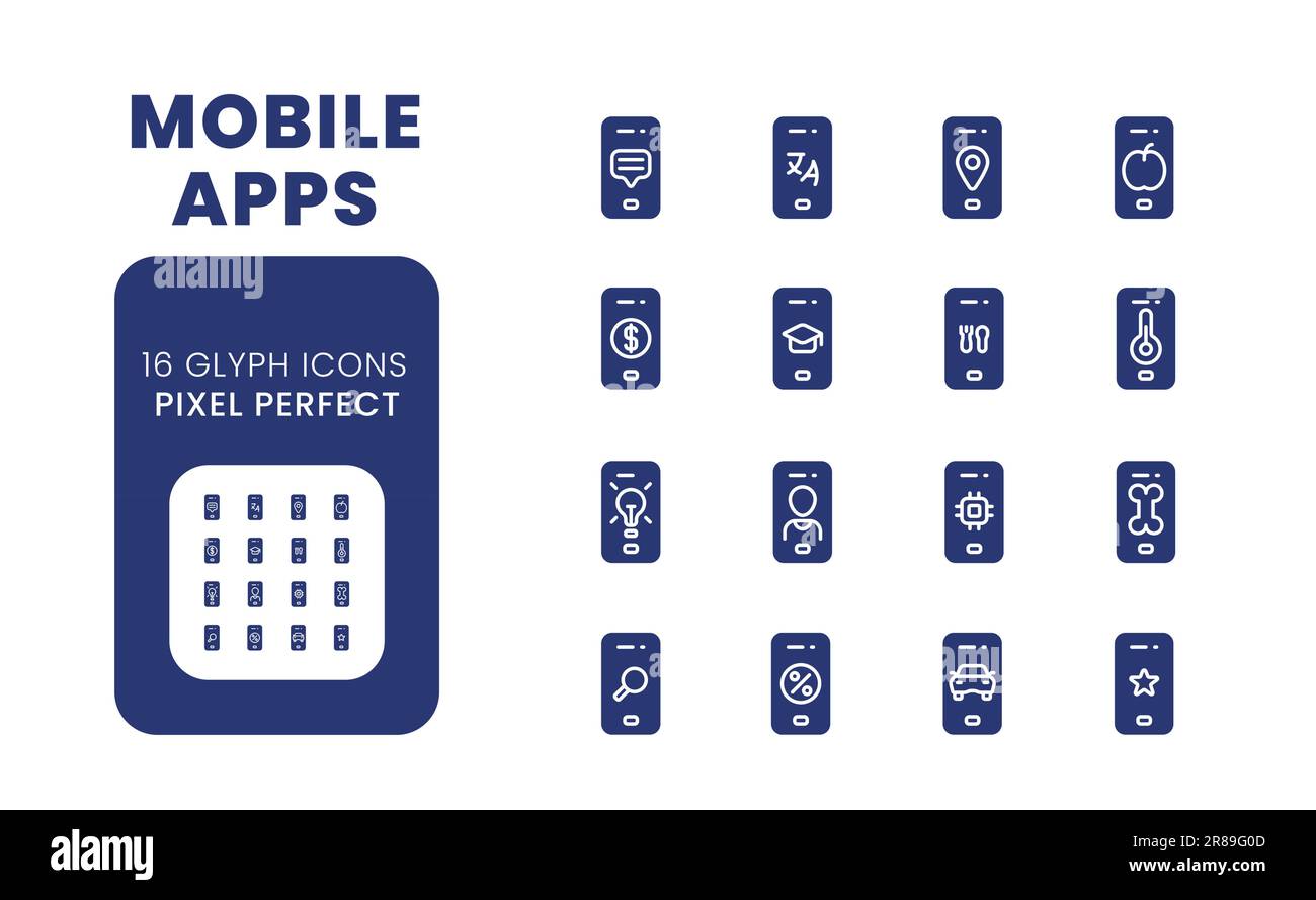 Mobile apps black solid desktop icons pack Stock Vector