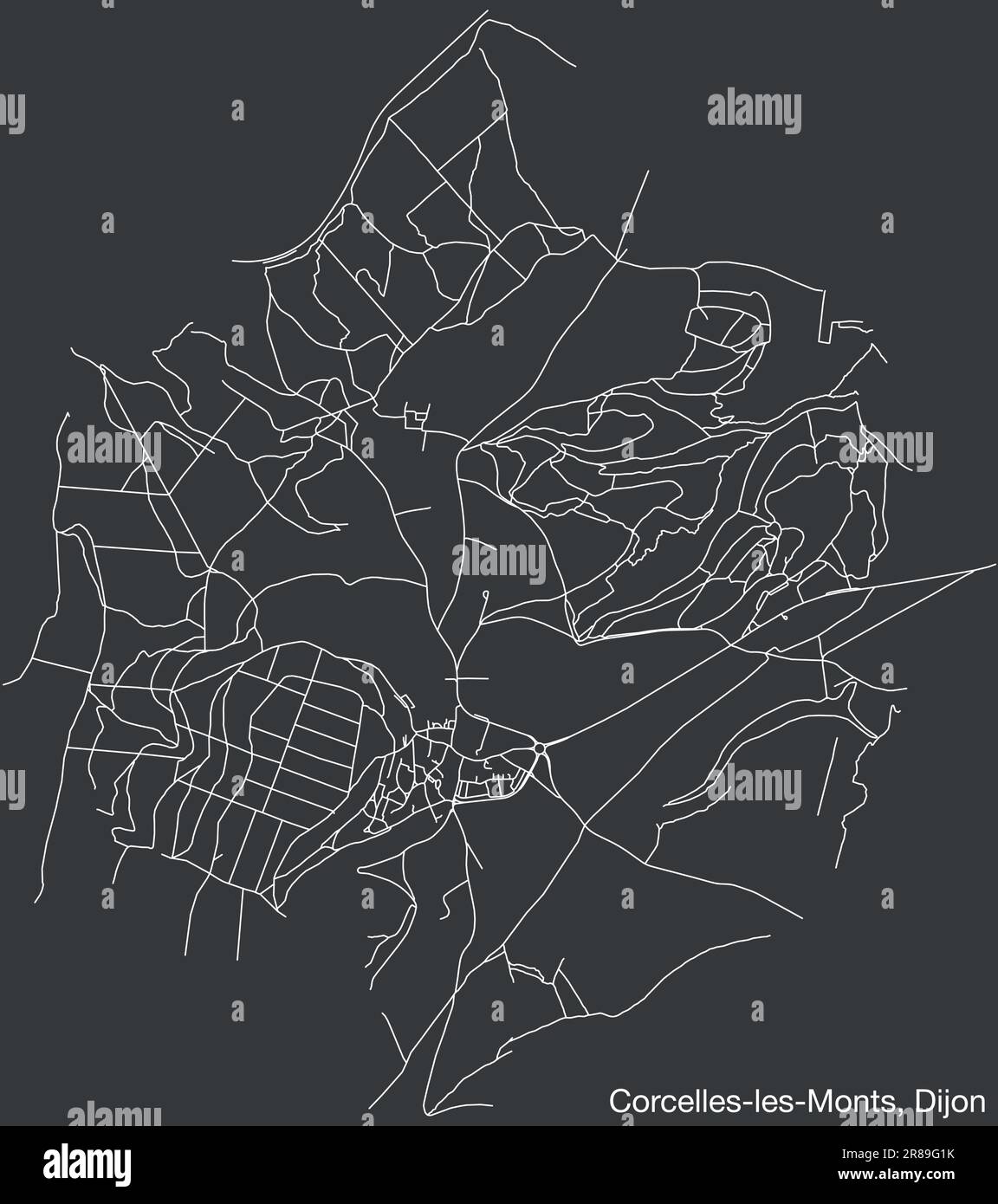 Street roads map of the CORCELLES-LES-MONTS QUARTER, DIJON Stock Vector