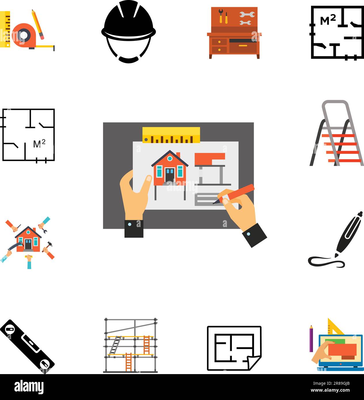 Construction symbols icon set Stock Vector