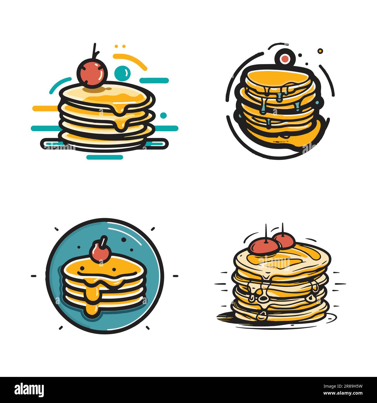 Hand Drawn vintage pancake in flat line art style isolated on