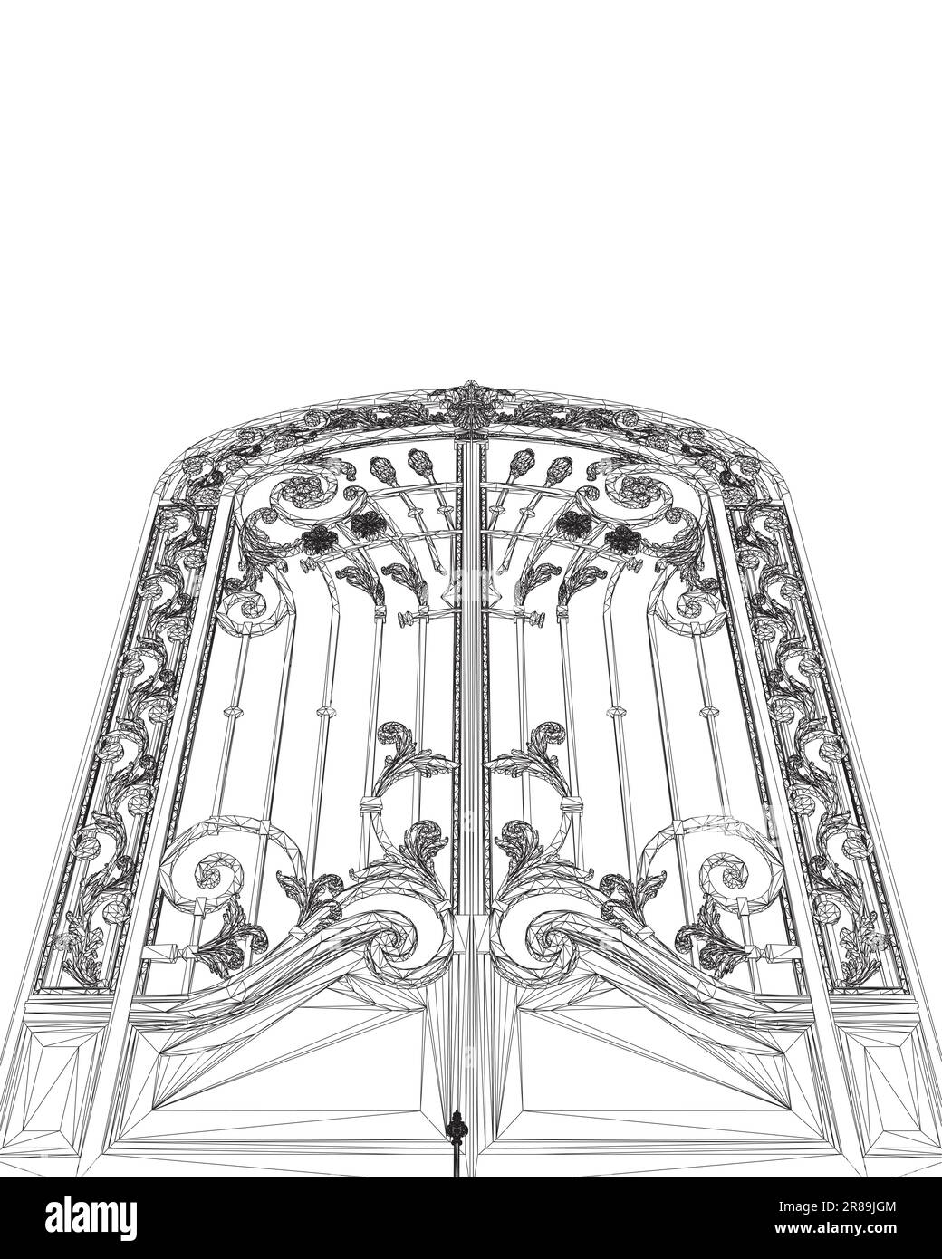 Wireframe Fence gate isolated cartoon. Vector metal entrance. Vector