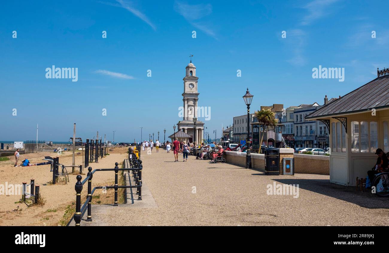 Herne Bay North Kent, England UK -  Herne Bay seafront and clock tower Stock Photo