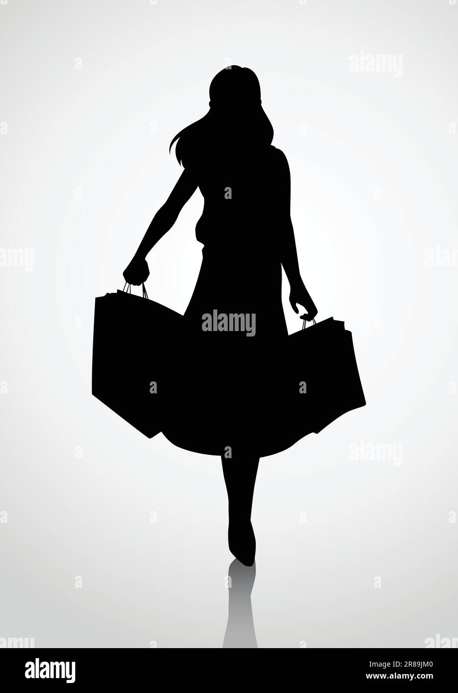 Silhouette of a woman figure carrying shopping bags Stock Vector Image ...