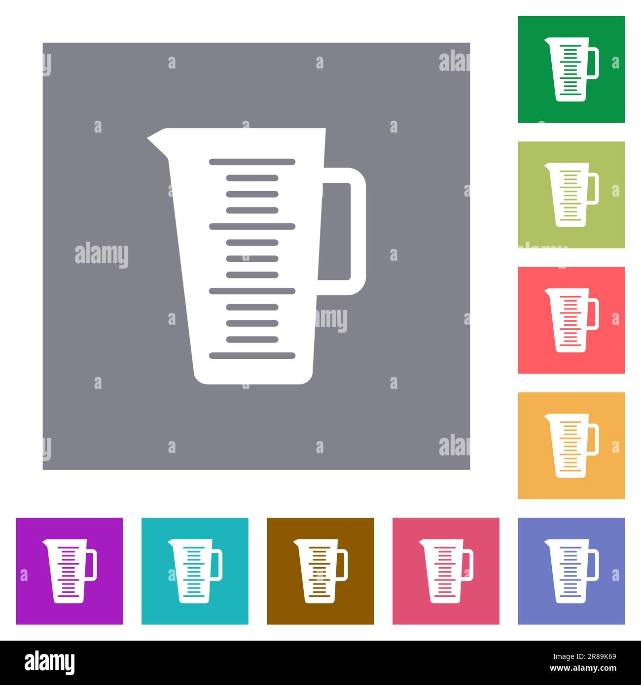 Measuring cup solid flat icons on simple color square backgrounds Stock ...