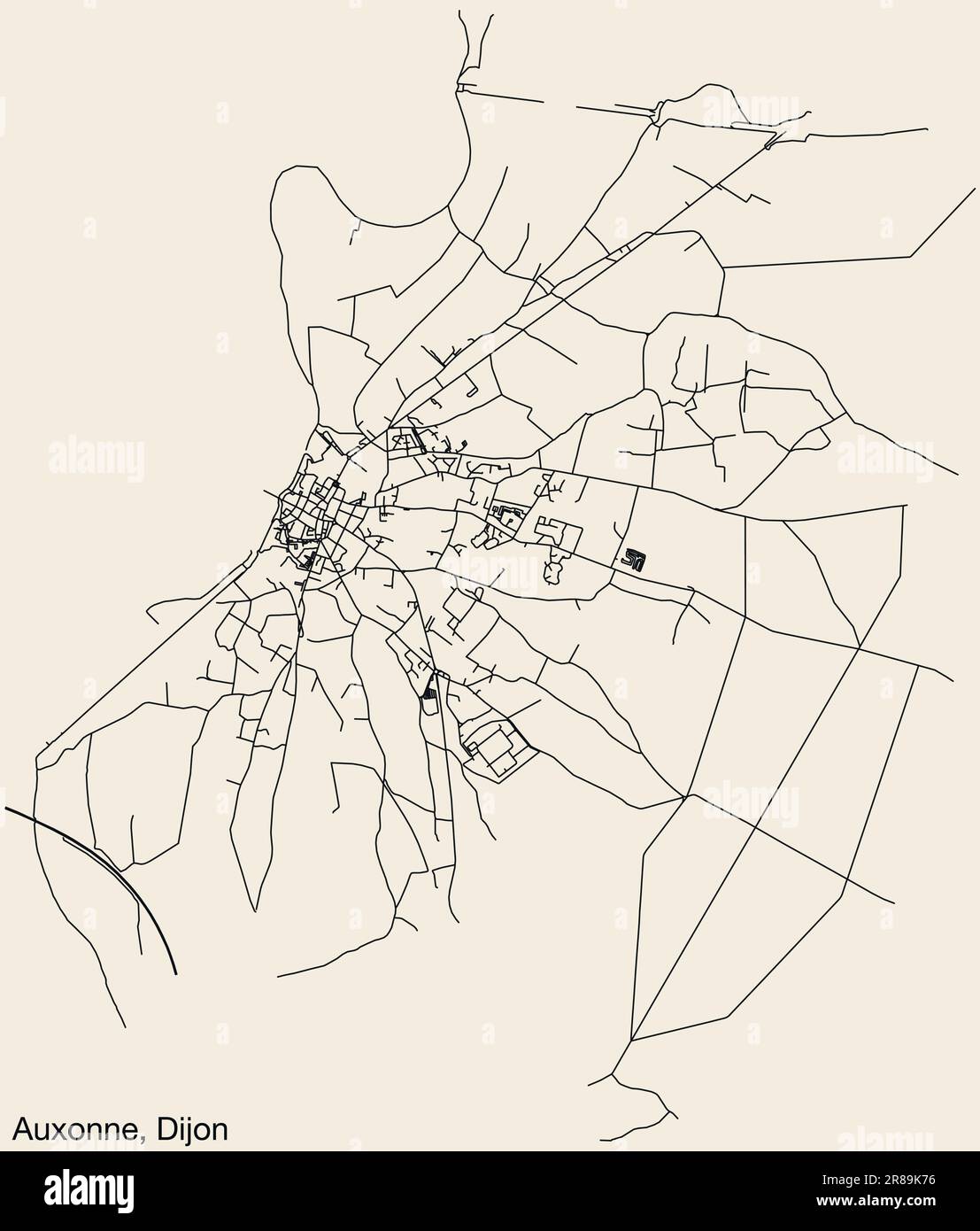 Street roads map of the AUXONNE QUARTER, DIJON Stock Vector
