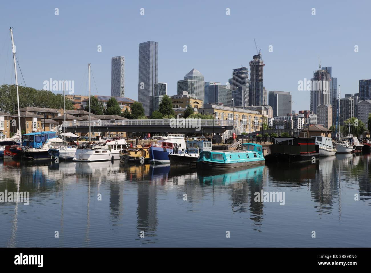 Greenland Dock Surrey Quays and London docklands skyline including Newfoundland, Landmark