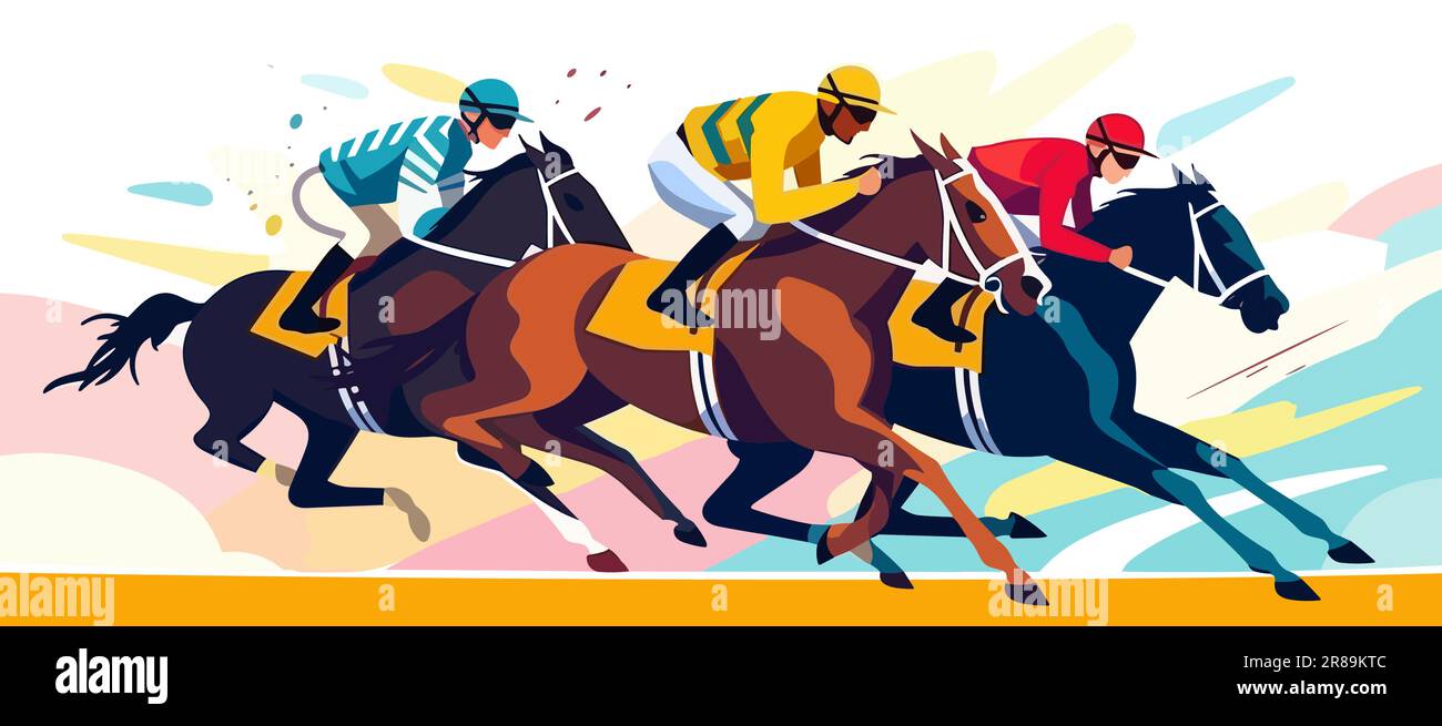 Horse racing tournament flat style colorful vector illustration with 3