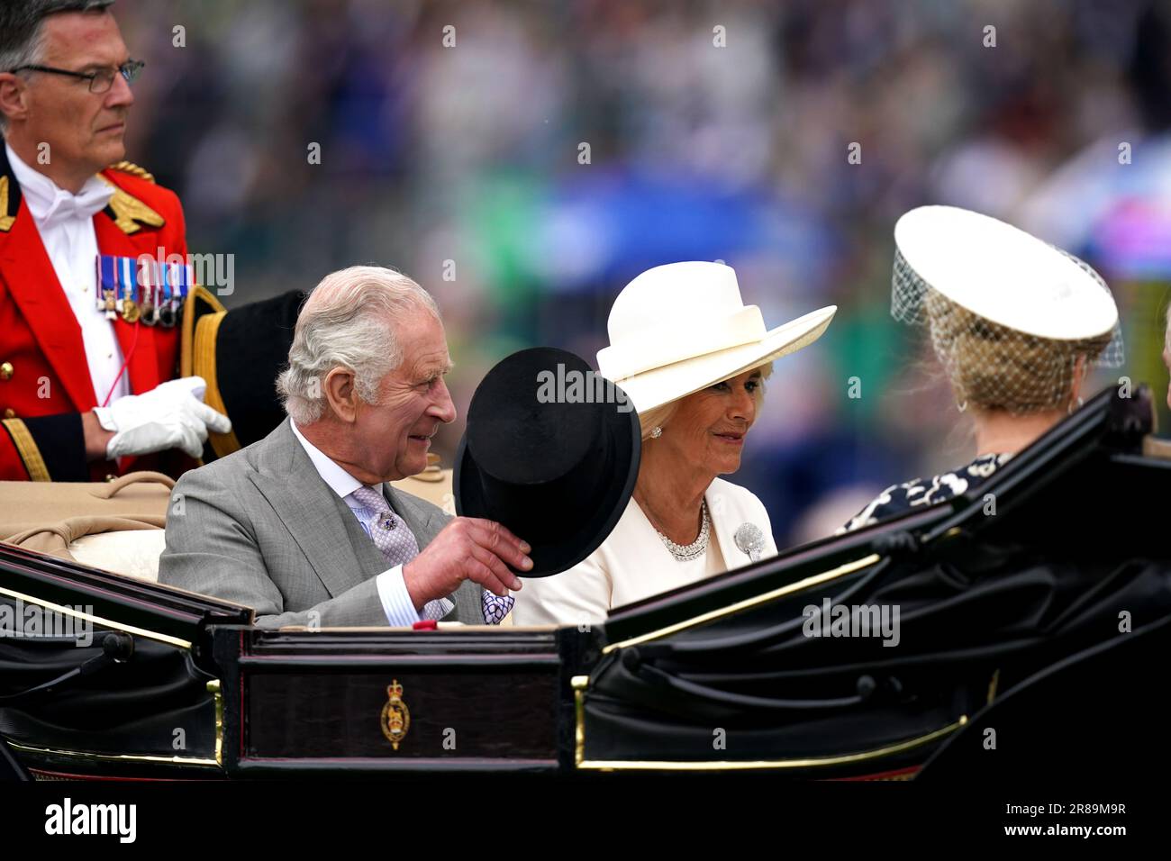 King Charles III and Queen Camilla arriving on day one of Royal Ascot ...