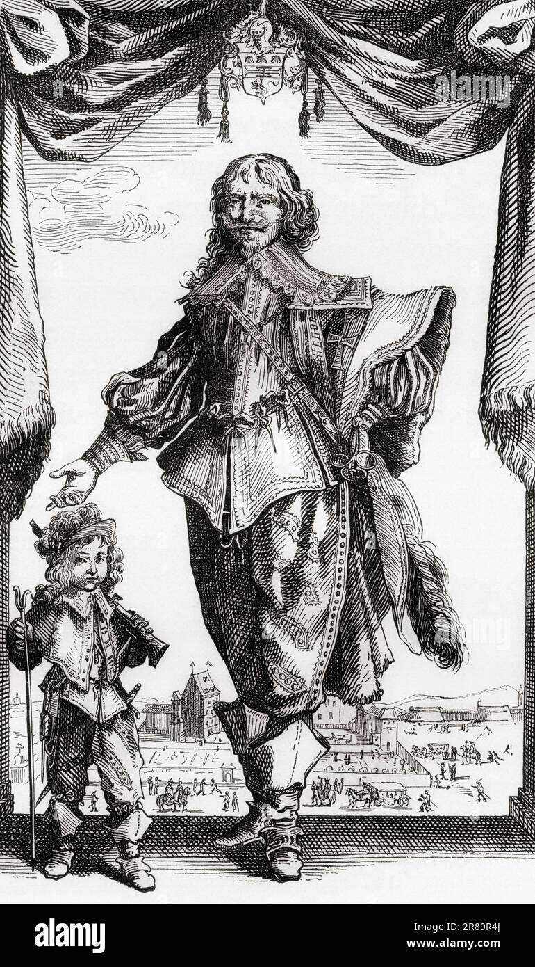 Claude Deruet, 1588–1660, famous French Baroque painter, seen here with his son Henri-Nicolas, after the work by Jacques Callot.  From Histoire de La Gravure, published 1880 Stock Photo