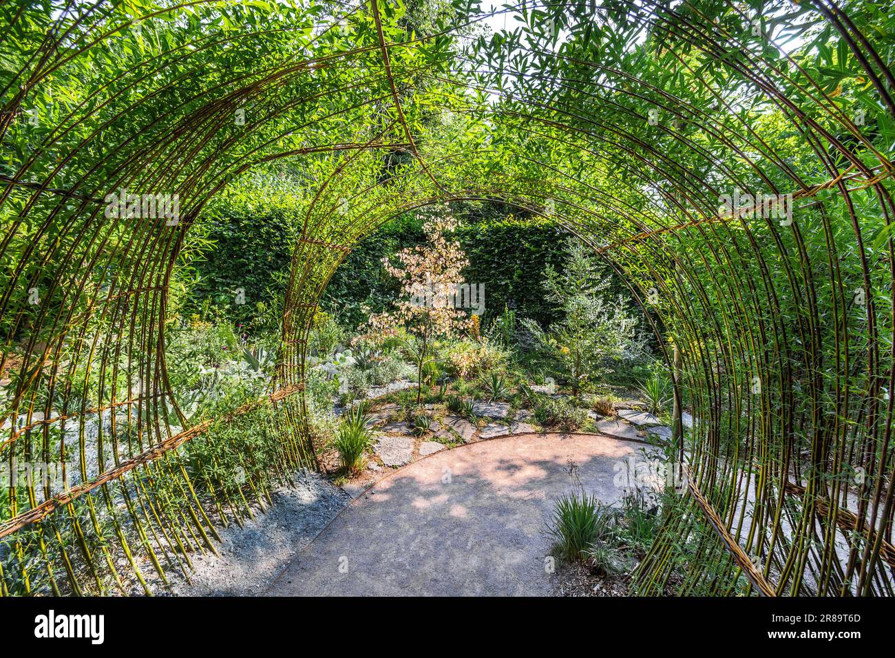 Woven covered entrance to the gardens of the Domaine de Chaumont-sur-Loire, Loir-et-Cher (41), France. Stock Photo