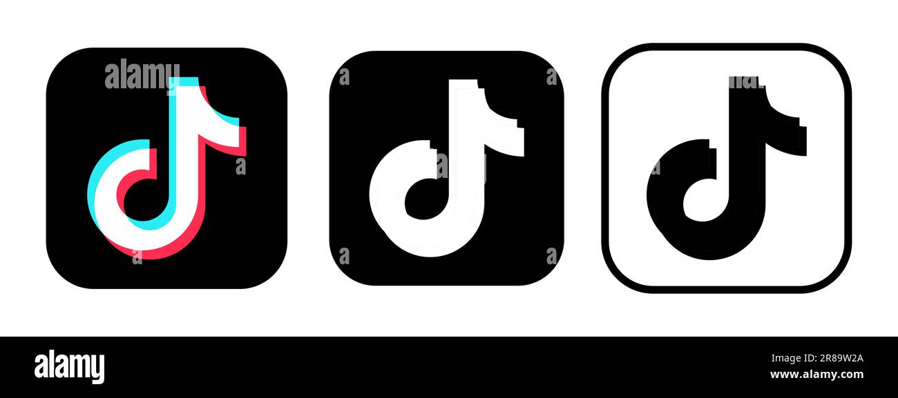 TikTok logo set variation on white social media app background. Tik Tok