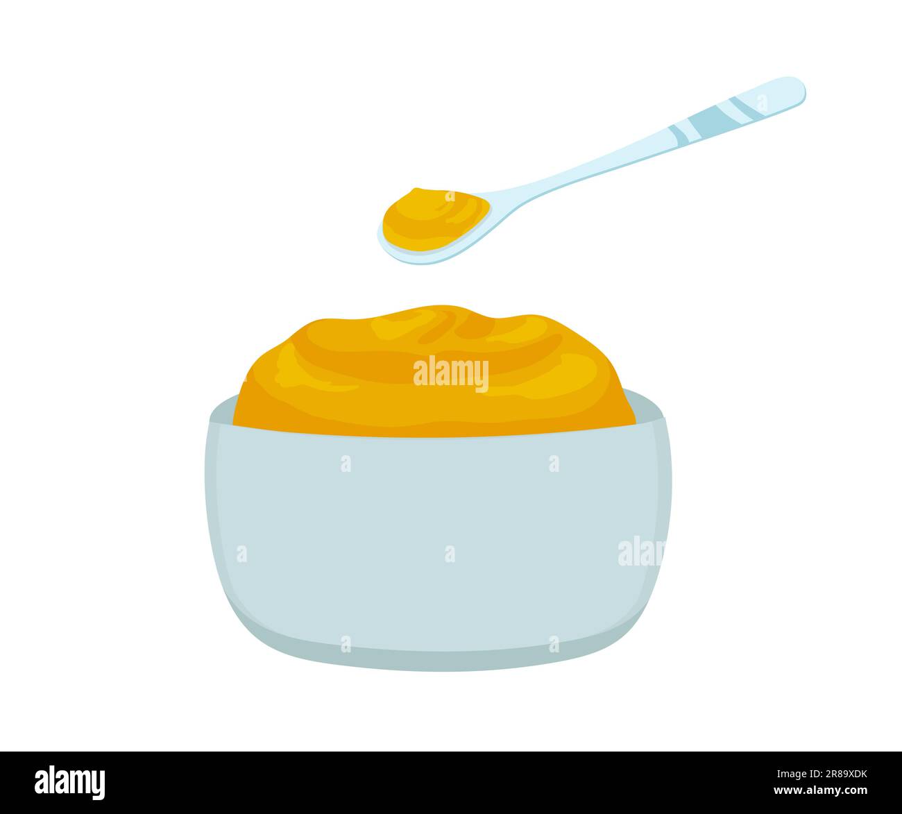 Bowl with mustard isolated on white background. Stock Vector