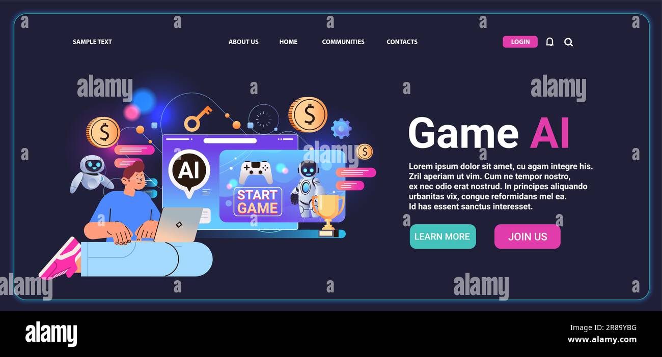 Man playing computer video games with ai helper bot game artificial