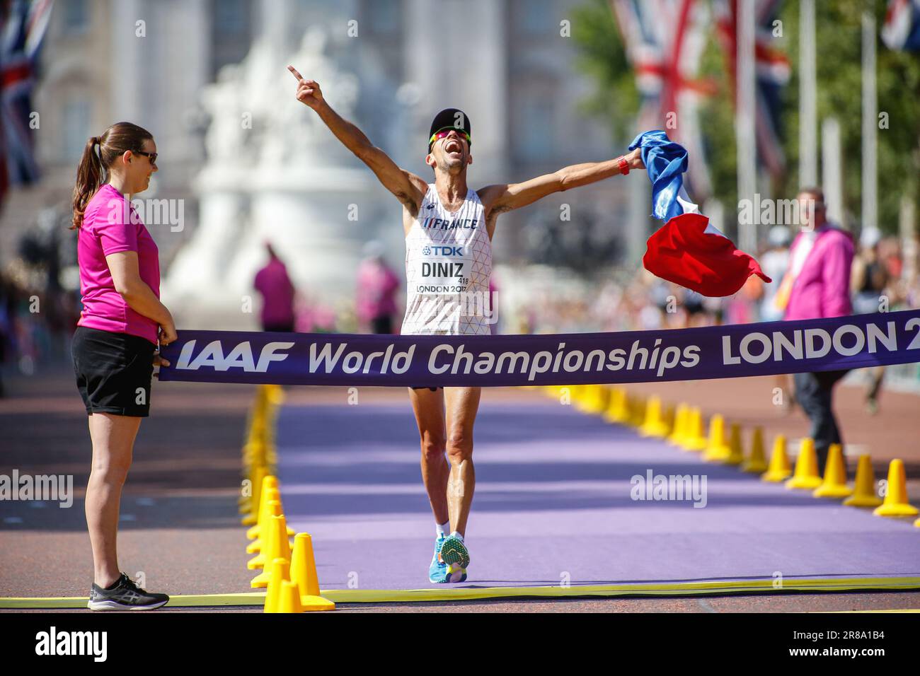 Yohann Diniz winning in the 50 Kilometres Race Walk at the World Athletics Championships London 2017. Stock Photo
