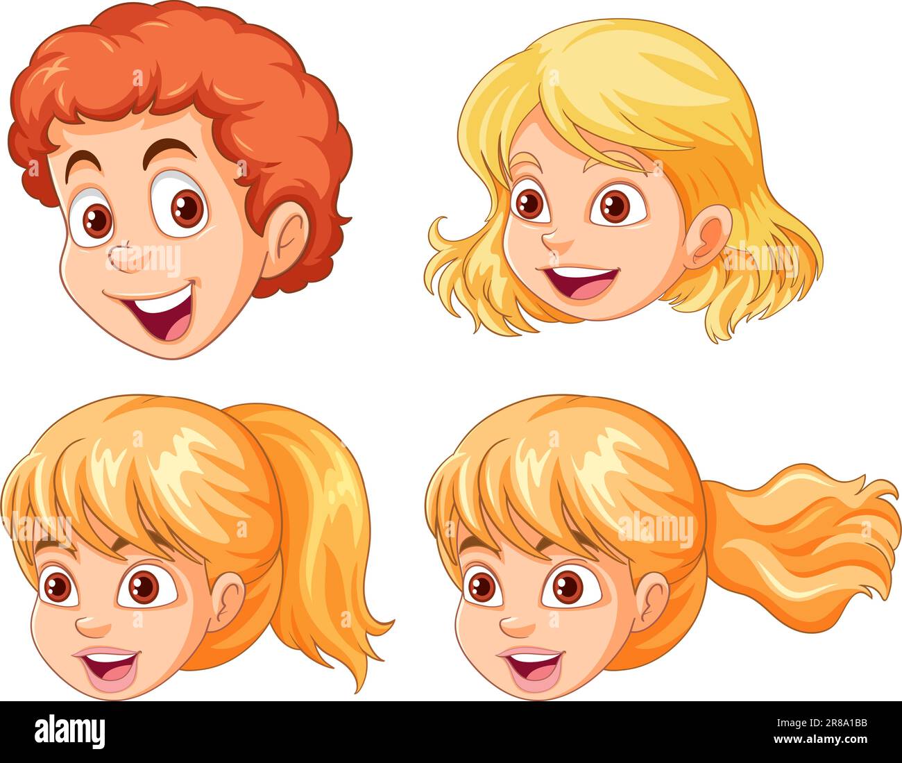 Set of cartoon head different hair colour illustration Stock Vector
