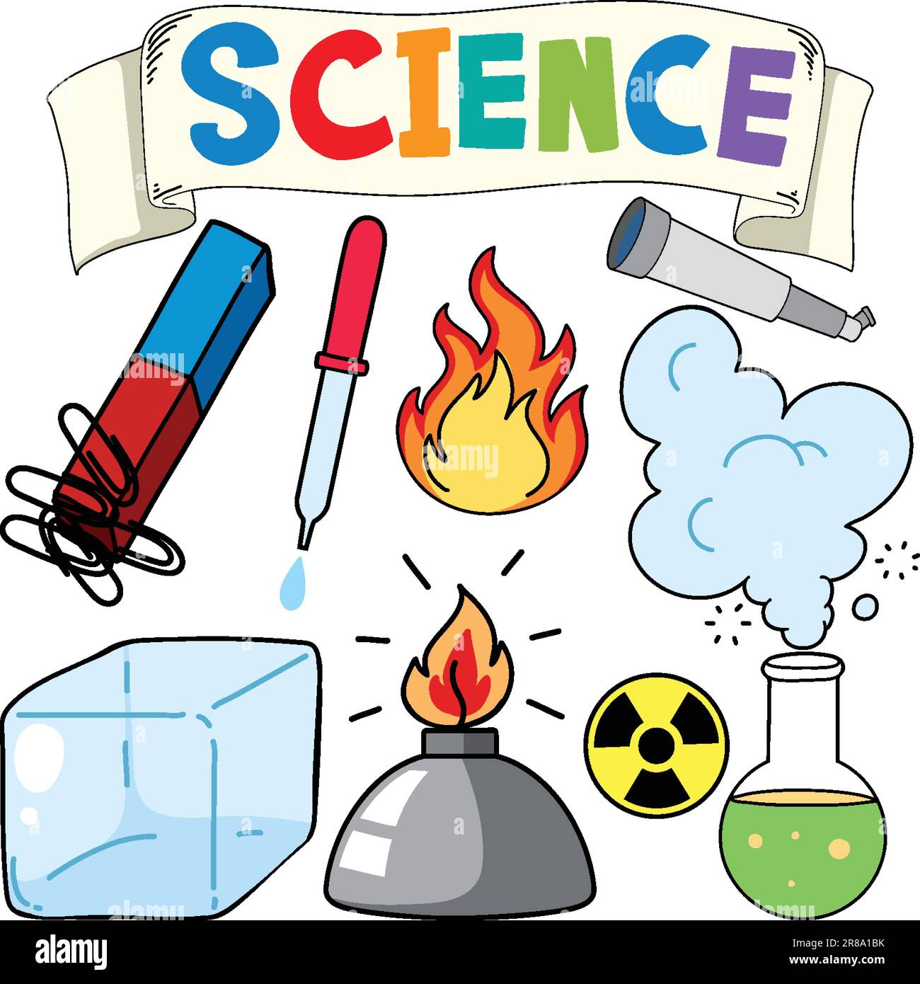 Colorful Science Objects and Icons Vector Set illustration Stock Vector