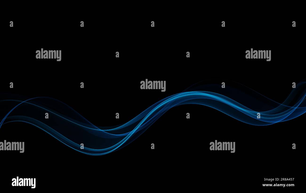 Abstract futuristic shiny blue wave design element on dark background ...
