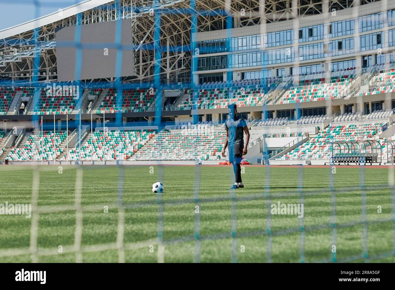 Football goal post with net, back view Stock Photo Alamy