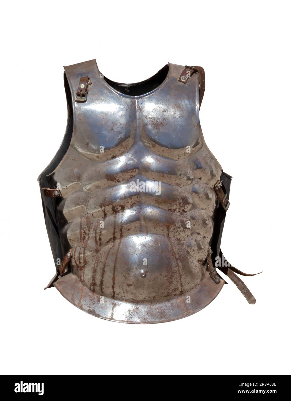 vertical image of an ancient roman empire soldier armor cuirass 'Lorica Musculata' isolated on white background Stock Photo