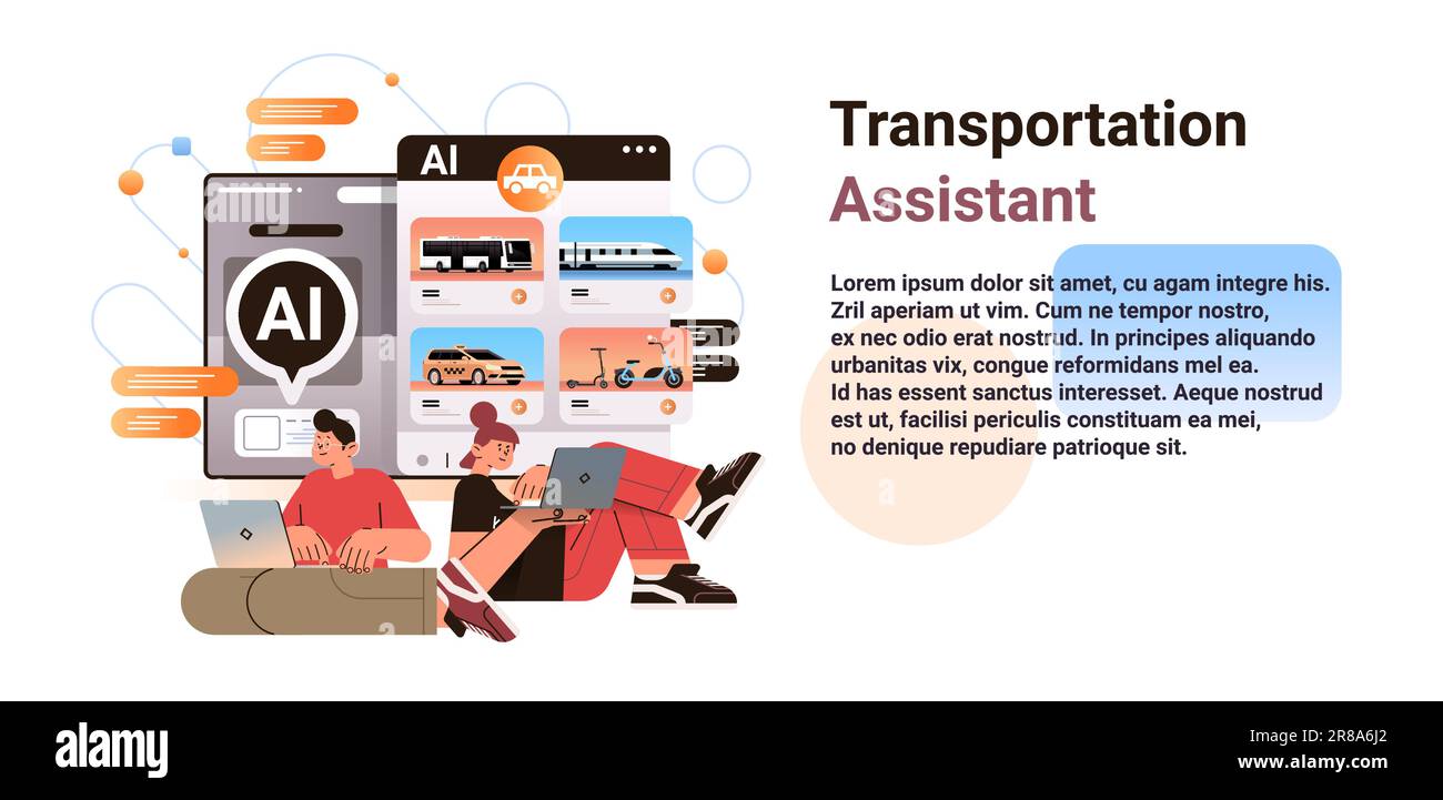 people choosing transport for traveling in computer app with ai helper