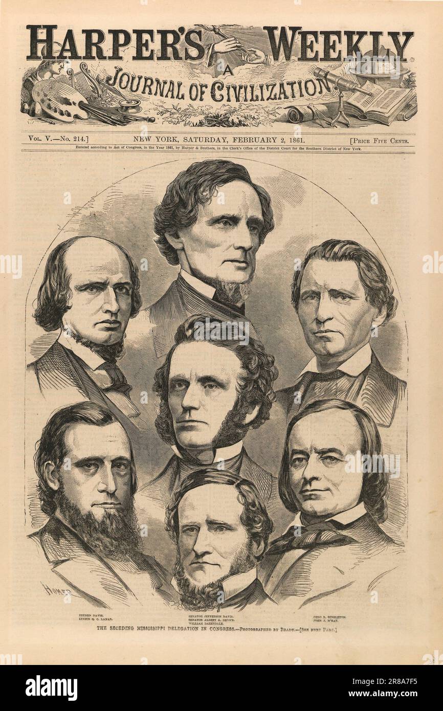 The Seceding Mississippi Delegation in Congress, from Harper's Weekly, February 2, 1861 1861 by Winslow Homer, born Boston, MA 1836-died Prout's Neck, ME 1910 Stock Photo