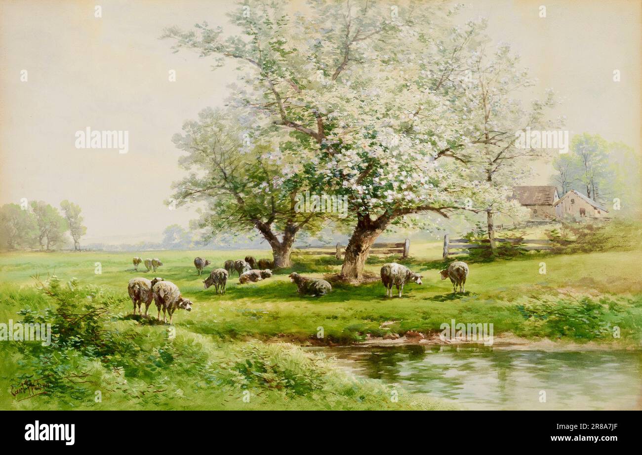 Pastoral Landscape n.d. by Carl Weber, born Philadelphia, PA 1850-died Ambler, PA 1921 Stock Photo