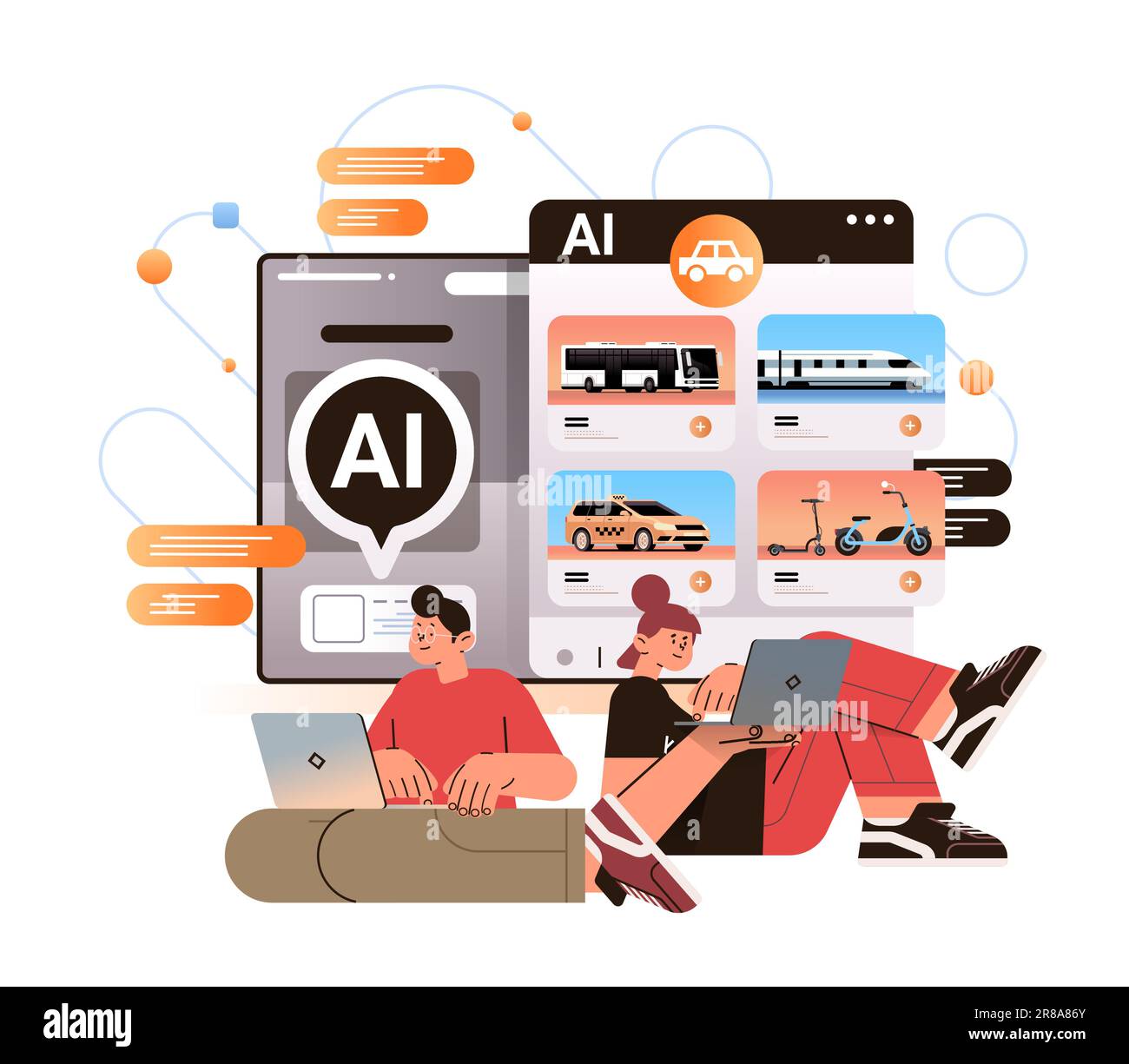 people choosing transport for traveling in computer app with ai helper