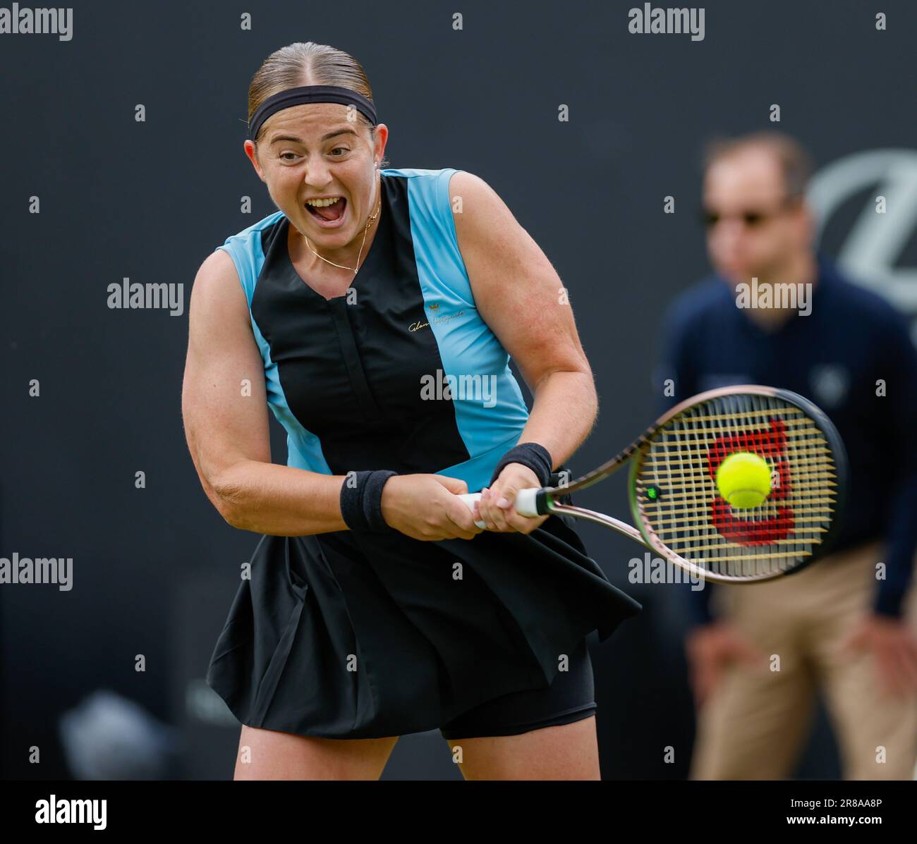 Edgbaston Priory Club, Birmingham, England: 20th June 2023;  Rothesay Classic Birmingham, Day 2;  Jelena Ostapenko (LAT) during her match against Linda Noskova (CZE) Stock Photo