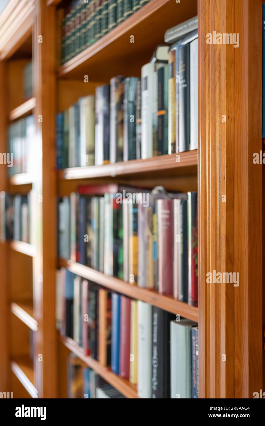 Library full of books of different sizes and colors in the interior of