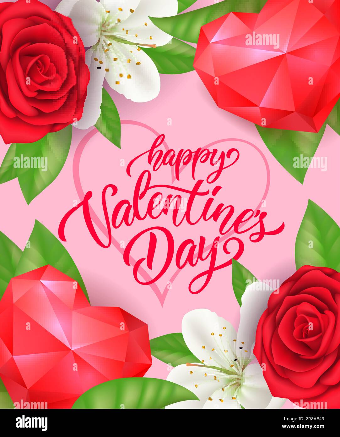 Valentines day greeting card red rose flowers Stock Vector Images - Alamy