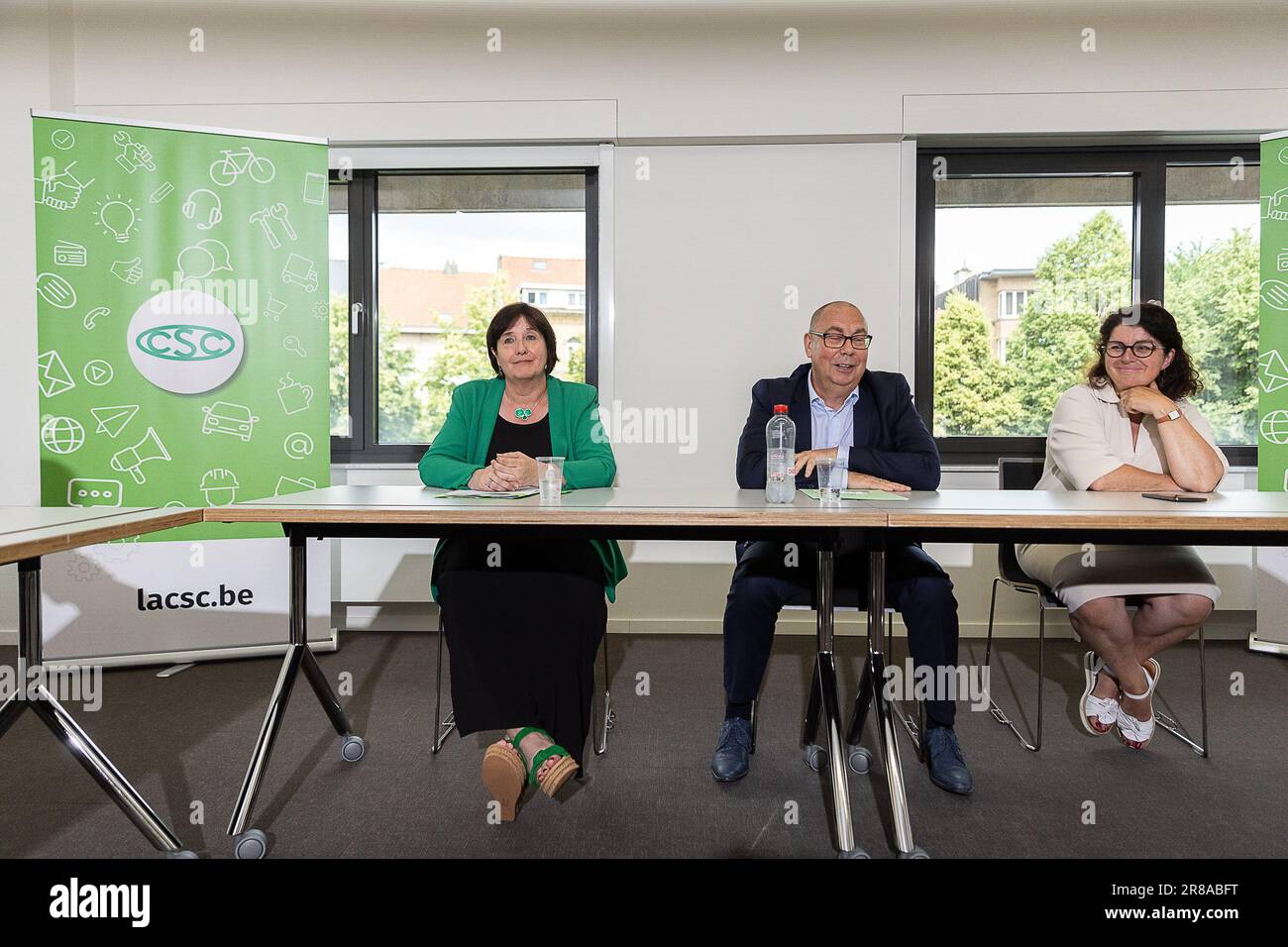 Brussels, Belgium. 20th June, 2023. Newly appointed ACV/CSC christian ...