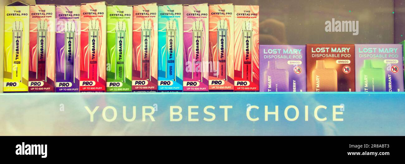 colourful vapes aimed at children Stock Photo