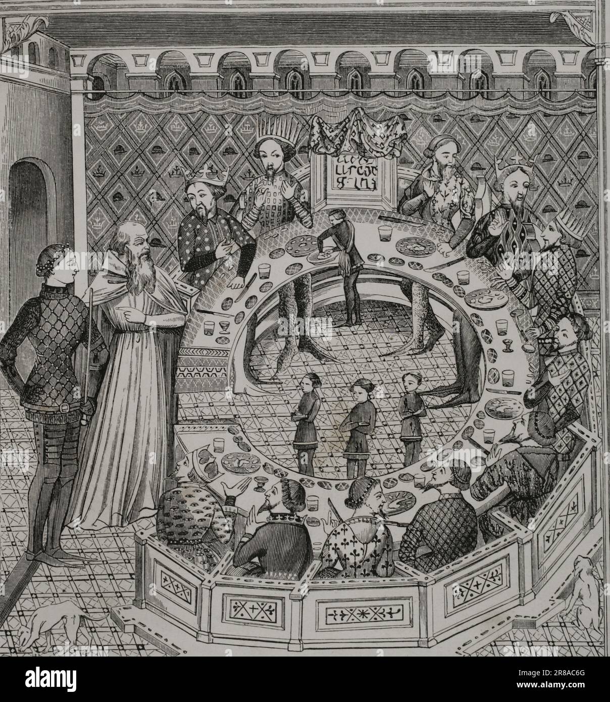 King Arthur’s Round Table. Engraving from a 14th-century miniature. 'Les Arts au Moyen Age et a l'Epoque de la Renaissance', by Paul Lacroix. Paris, 1877. Stock Photo