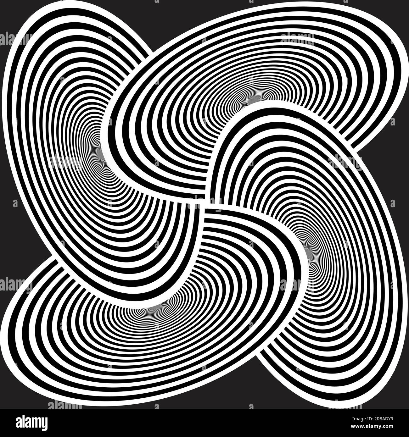 Abstract pattern background with black and white wavy lines circles and