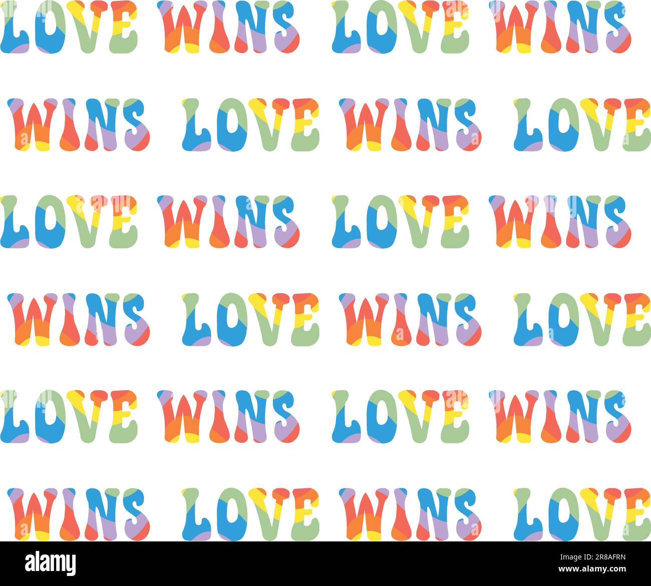 Vector seamless pattern of lgbt groovy love wins lettering isolated on white background Stock Vector