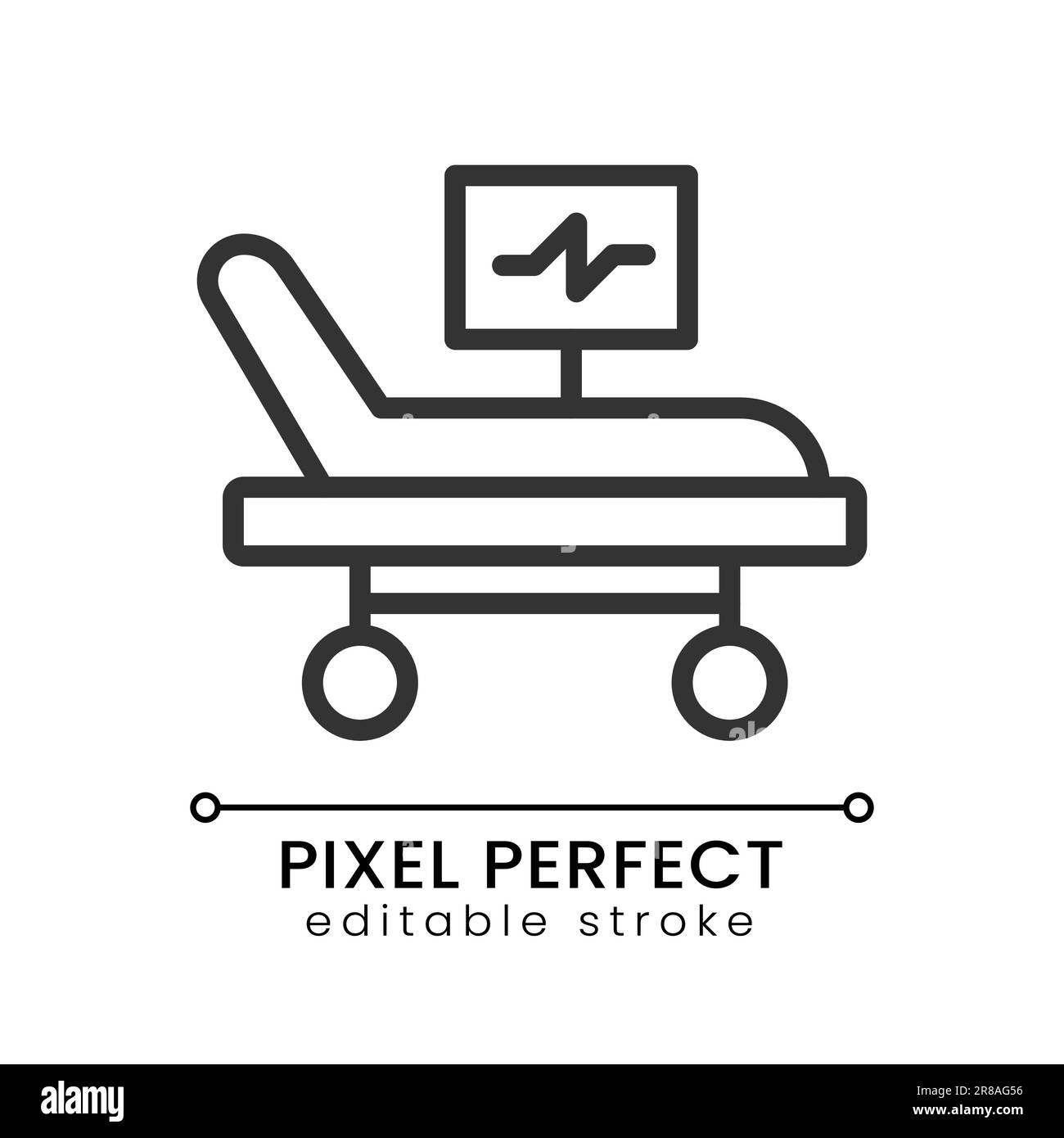 Intensive care bed pixel perfect linear icon Stock Vector