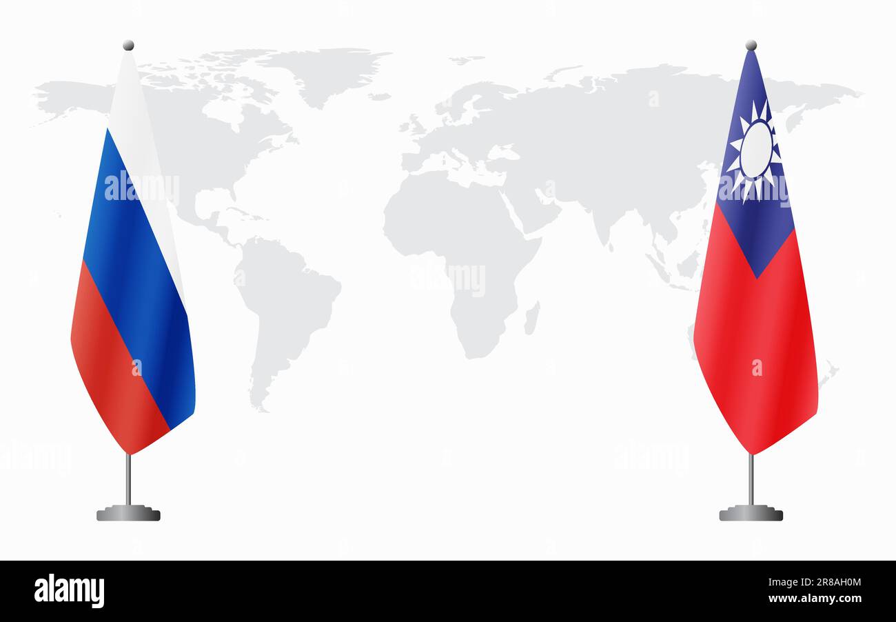Russia and Taiwan flags for official meeting against background of