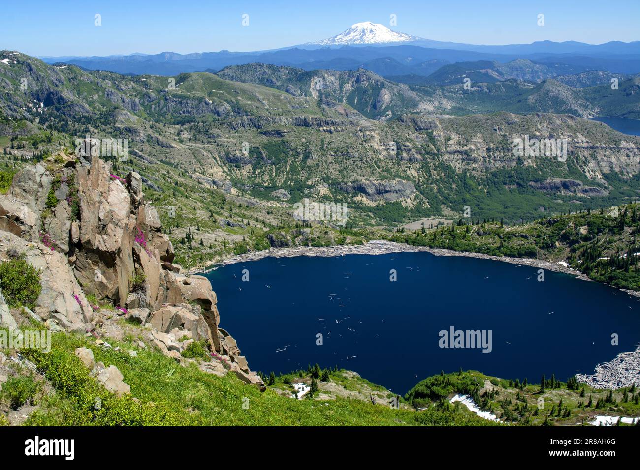 View of Mt Adams from Mt Saint Helens,  Washington. Stock Photo