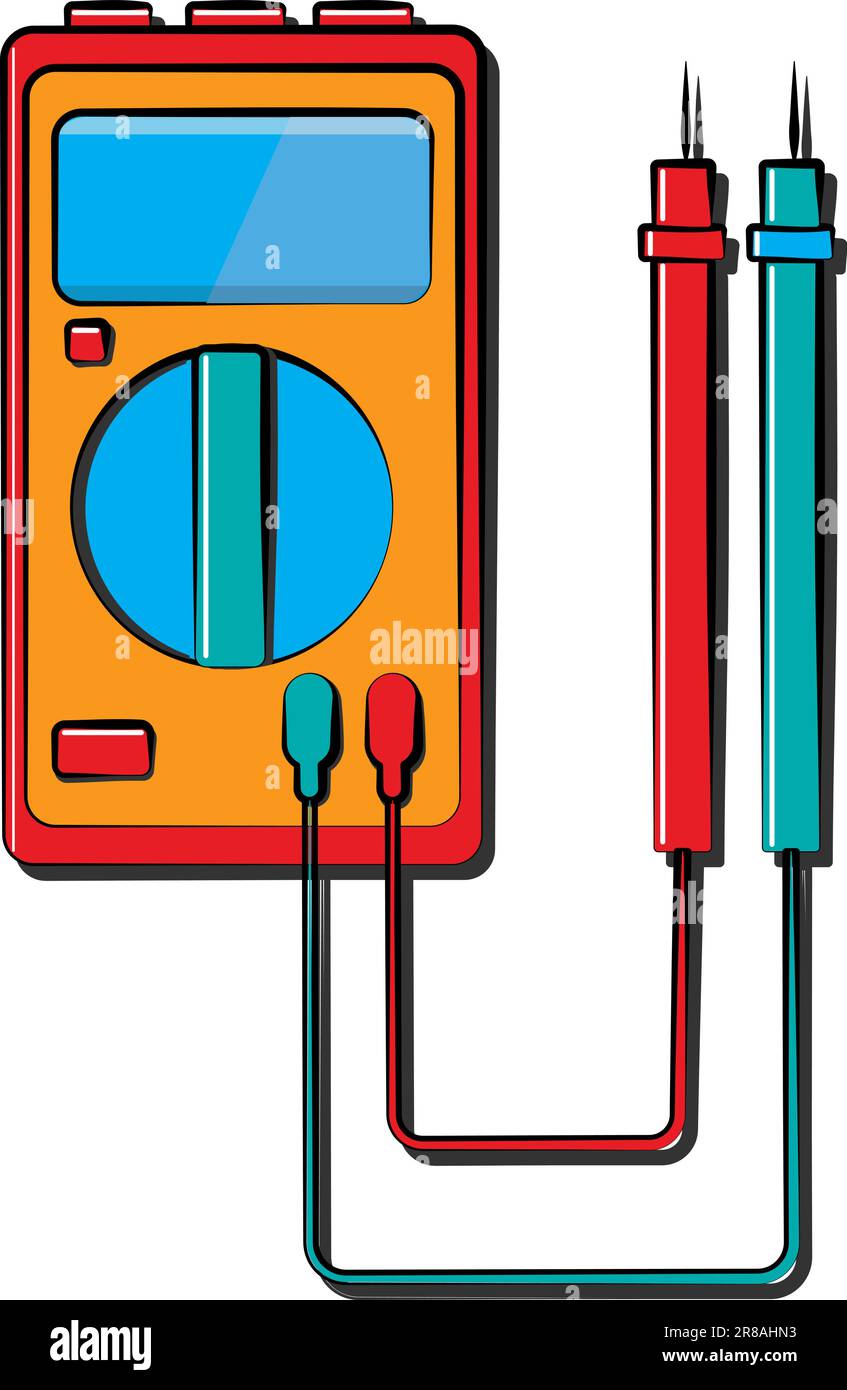 A small red blue electricity meter, tester, digital multimeter, for