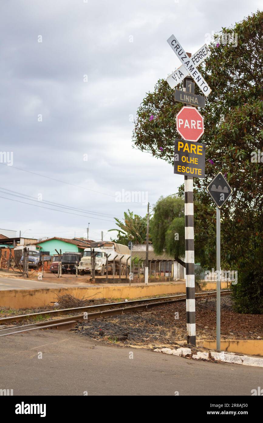 Catalao, Goias, Brazil – June 16, 2023: Railroad crossing. Crossing ...